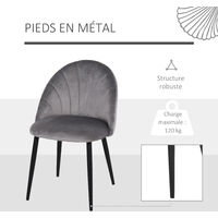 Lot de 2 chaises velours gris pieds métal noir dim. 52L x 54l x 79H cm