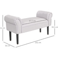 Banc banquette design contemporain accoudoirs courbés grand confort 102L x 31l x 51H cm gris clair