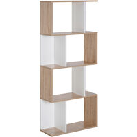 Bibliothèque étagère meuble de rangement design contemporain en S 4 étagères 60L x 24l x 148H cm chêne blanc - Blanc