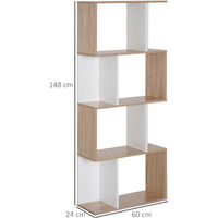 Bibliothèque étagère meuble de rangement design contemporain en S 4 étagères 60L x 24l x 148H cm chêne blanc - Blanc