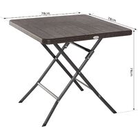 Table de jardin pliable table pliante carrée dim. 78L x 78l x 74H cm métal époxy HDPE imitation bois chocolat - Marron
