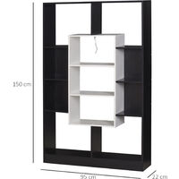 Bibliothèque étagère meuble de rangement design contemporain panneaux particules E1 bicolore noir blanc - Noir