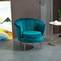 Fauteuil coquillage fauteuil design dim. 79L x 77l x 77H cm pieds dorés effilés velours bleu canard