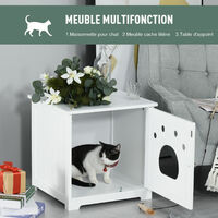 Maison de toilette pour chat design porte entrée patte chat 2 MDF blanc