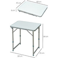 Table pliante table de camping table de jardin hauteur réglable aluminium MDF blanc - Blanc