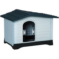 Niche chien style cottage dim. 91L x 69l x 66H cm petite porte grillagée + grande porte latérale verrouillable PP blanc gris noir - Blanc