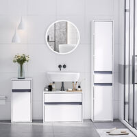 Meuble colonne rangement salle de bain style contemporain 2 placards 3 étagères et tiroir coulissant panneaux particules blanc - Blanc