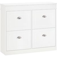 Homcom – Meuble à chaussures 4 portes abattantes – Double niveau de rangement – MDF blanc – Dimensions 98x24x83 cm – Système anti-basculement