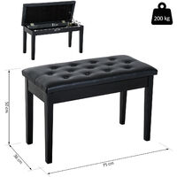 Banquette tabouret siège pour piano avec coffre de rangement pied bois caoutchouc assise capitonnée revêtement synthétique noir 