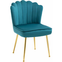 Chaise coquillage chaise design pieds acier dorés effilés velours bleu canard