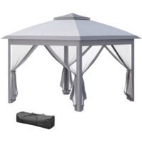 Outsunny – Tonnelle barnum de jardin pliable 330x330x288cm – Tissu Oxford 160g/m² – Double toit avec ventilation – 4 moustiquaires amovibles