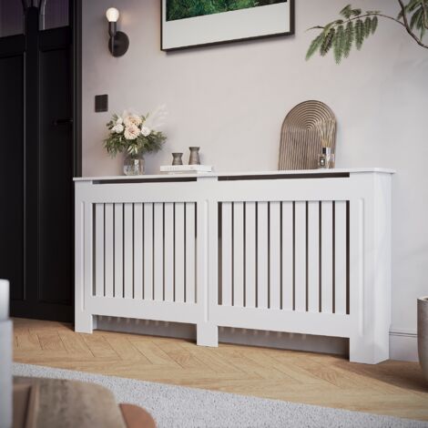 SONNI Cache-radiateur en stratifié blanc laqué vertical 172x19x81cm Extra Large (1/4)