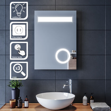Miroir salle de bain avec eclairage LED et contour noir - 50x70cm