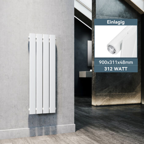 SONNI Radiateur eau chaude en acier Conception murale Vertical Radiateur chauffage central 900x311mm Panneau Unique Blanc (312W)