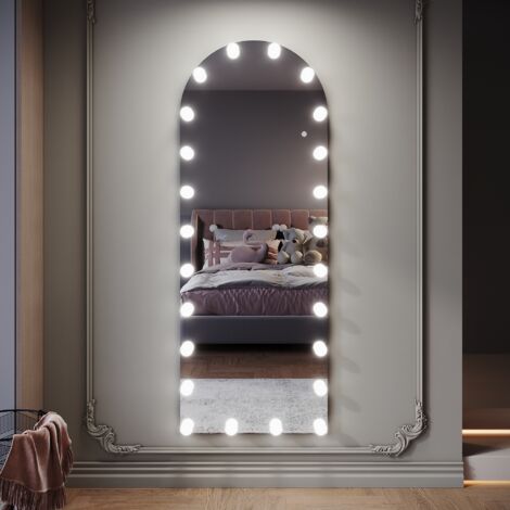 Miroir Sur Pied LED XXL 150x50 Cm - 3 Couleurs Dimmables, Cadre Aluminium, Support Réglable, Pour Dressing, Salon, Salle De Bain