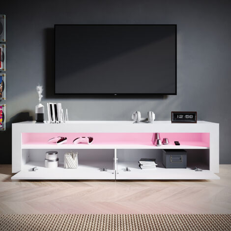 Meuble TV LED SIRHONA Blanc Laqué - Éclairage 16 Couleurs - Suspendu Ou Sur Pied - 140x35x30cm