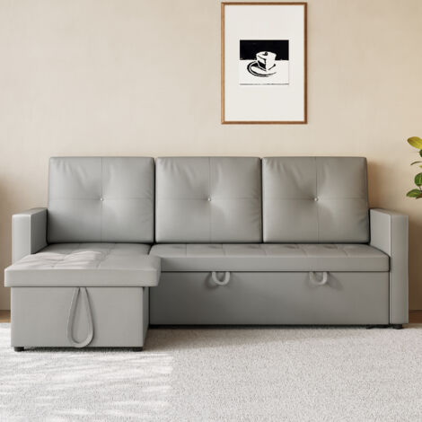 SIRHONA Canapé d'angle réversible 3 places Canapé convertible Gris foncé Matériau en cuir Style Moderne pour Salon Appartement 203×130×88cm (1/5)