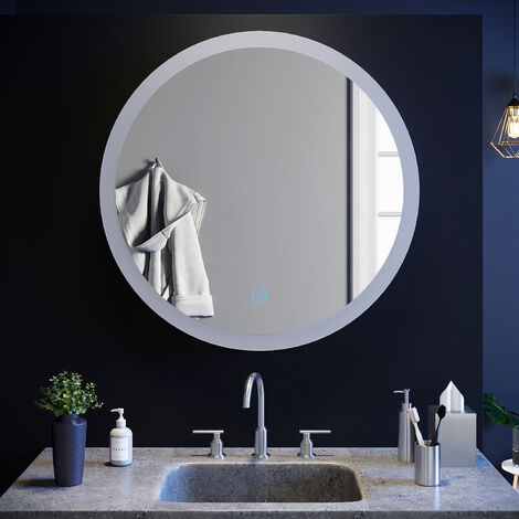 Miroir de salle de bain - Rond mural - Anti-buée - Lumière blanche - Interrupteur tactile - FTBM06-8080,SIRHONA 80x80 cm