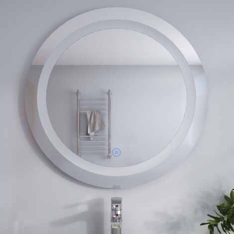Miroir rond led Lumineuse LED Miroir de maquillage modèle classique miroir anti-buée avec interrupteur tactile,lumière blanche,SIRHONA - 80x80cm