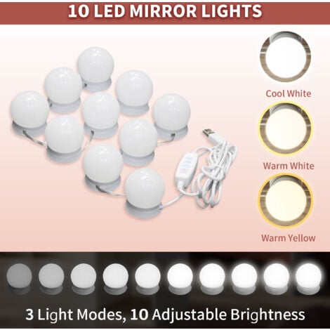 Natseekgo Lumière de Miroir, 12 Ampoules Hollywood Kit de Lumière LED  Dimmable Lampe pour Miroir Cosmétique Salle de Bain 3 Couleurs 10 Niveaux  de Luminosité avec Adaptateur (Miroir Non Inclus) : 