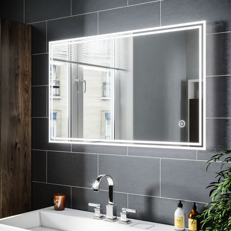 Miroir LED de salle de bains miroir mural avec interrupteur touch modèle moderne lumière blanc froid - 100x60cm Anti-buée