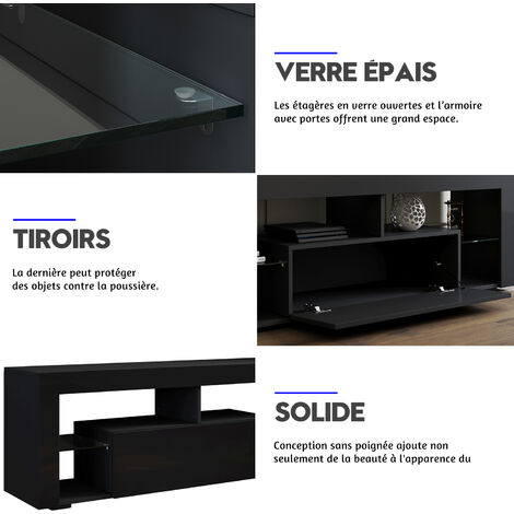 SIRHONA Meuble TV LED Noir 2 Compartiments et 1 Portes Bois Meuble