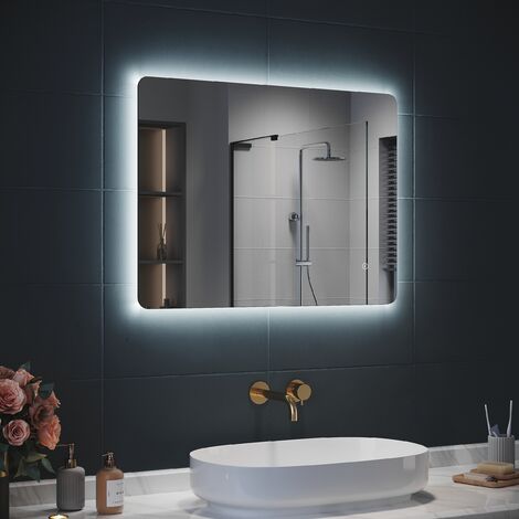 Miroir de salle de bain avec éclairage LED intégré et  anti-buée80cm(L)x60cm(H)