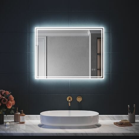 SIRHONA 70x50cm, 80x50cm Miroir à LED Miroir de Salle de Bains avec éc