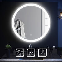 Miroir de salle de bain - Rond mural - Anti-buée - Lumière blanche - Interrupteur tactile - FTBM06-8080,SIRHONA 80x80 cm