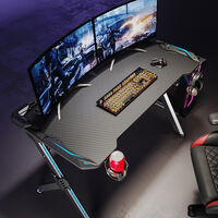 Bureau Gamer Lumière RVB 120 cm avec Porte-gobelet, Cable Rangement et Crochet pour Casque Table de Gaming Noir - SIRHONA