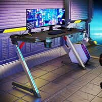 SIRHONA Bureau Gamer Bureau de Jeu avec Porte-gobelet Câble Rangement et Crochet pour Casque Table de Gaming Noir 140x60x75 cm