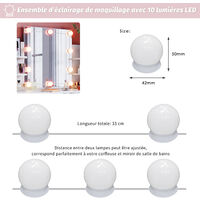 Coiffeuse avec Miroir et Tabouret LED 1 Tiroir, 4 Compartiments de Rangement Miroir - 108x40x140cm - Coiffeuse avec 10 Ampoules LED