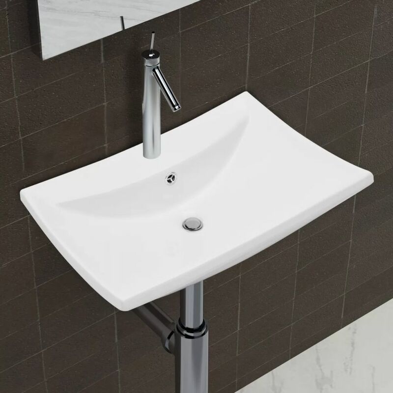 Lavabo Nero Ceramica Lusso Rettangolare Foro Trabocco Foro Rubinetto