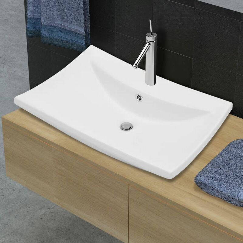 Lavabo Bagno Lavandino da appoggio Ceramica Lusso Rettangolare Foro di  Trabocco e Foro Rubinetto ITD98593