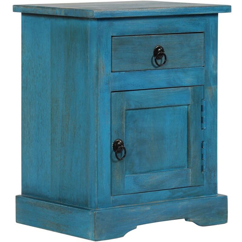 Comodino in legno di mango blu con cassetto ed ante stile vintage