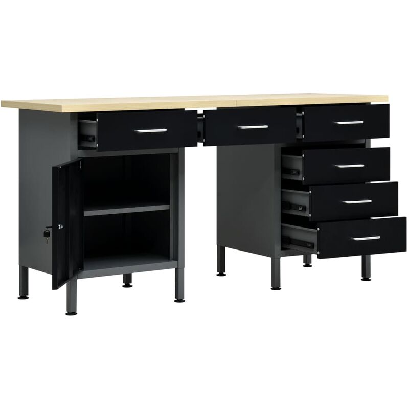 Banco da Lavoro 160 x 60 x 85 cm in Acciaio con 6 cassetti Nero