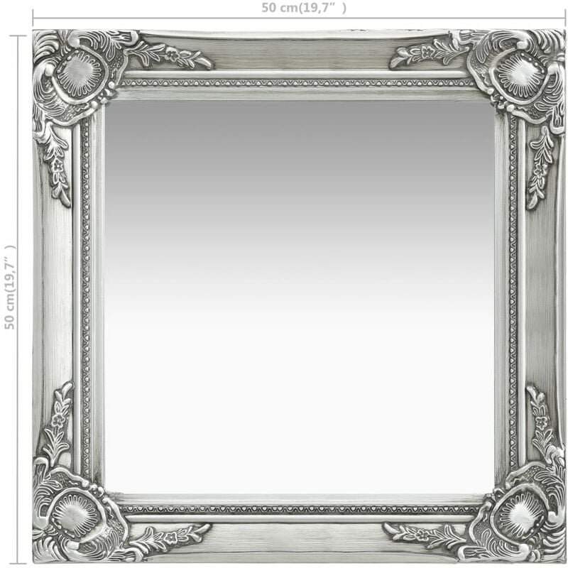 Specchio da parete rettangolare in stile barocco 50x80 cm in colore argento  Vida XL - Habitium®
