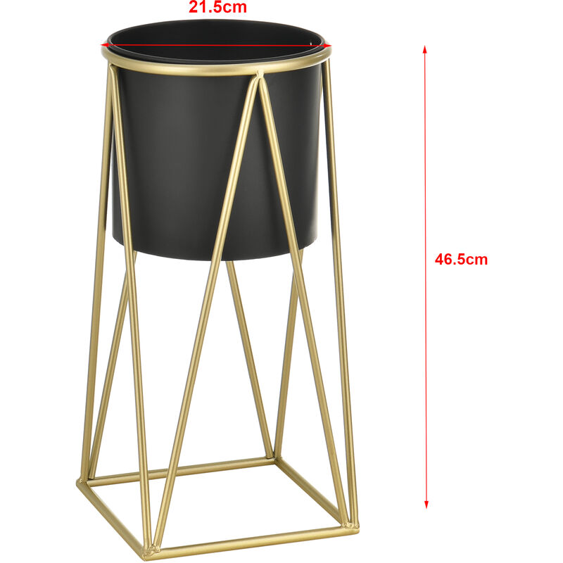 Set di 2 portavasi in metallo dorati con basi nere Ø cm 37x76-27x51 EXY