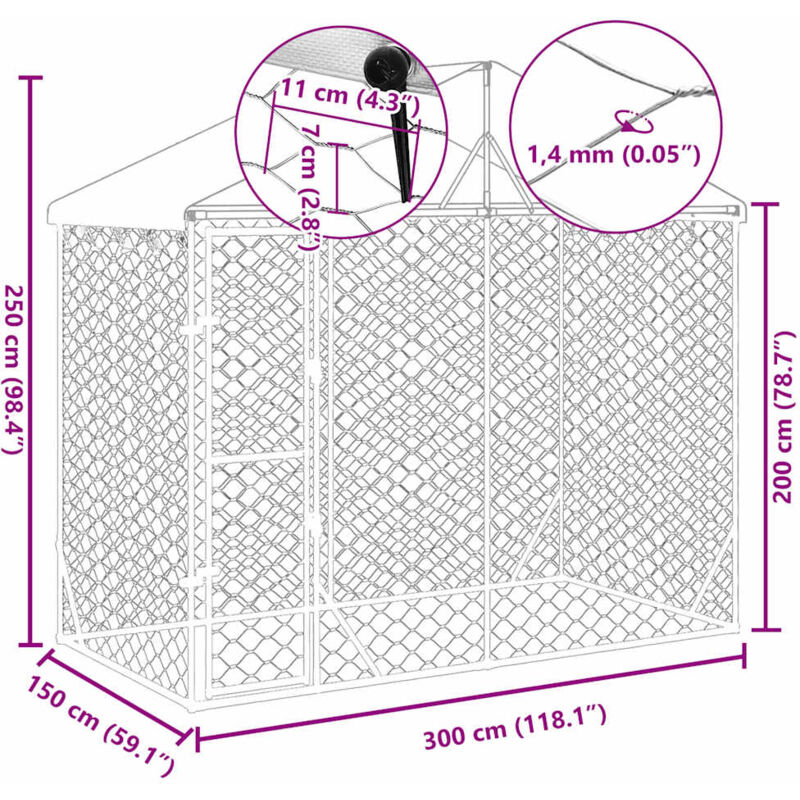 Cuccia Per Cani Da Esterno Con Tetto - Gabbia In Acciaio Zincato 3x1,5x2,5m Per Animali - Foto 3