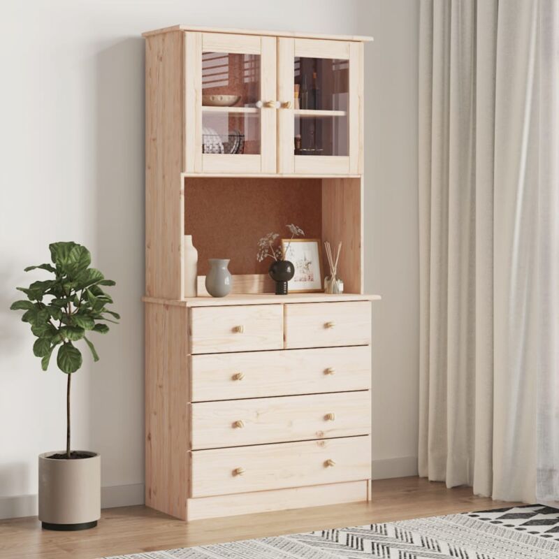 Credenza alta in legno di teak con anta e cassetti