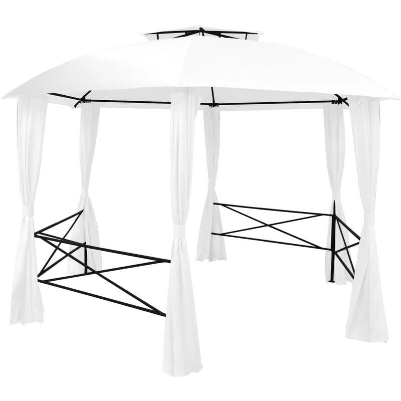 Gazebo da Giardino con Tende 360x312x265 cm Bianco 180 g/m²