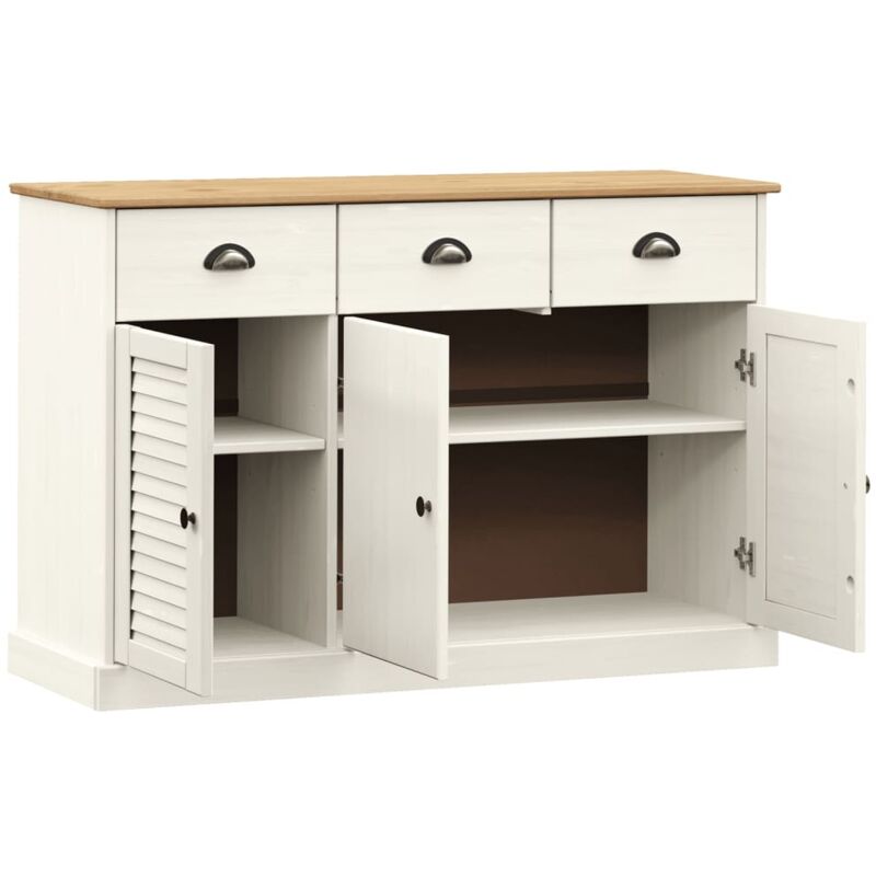 Credenza bassa,Armadietto,Mobile da Cucina Cassetti VIGO 113x40x75 cm Legno  Massello Pino Bianco -BY61048