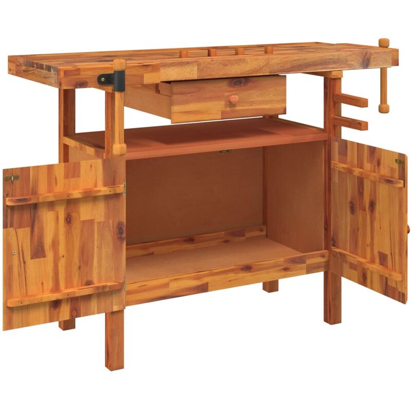 Banco Lavoro Cassetto e Morse 92x48x83 cm Legno Massello Acacia