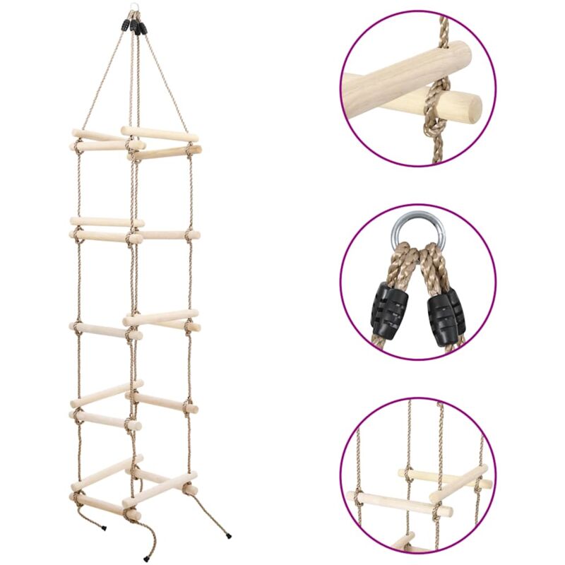 Scala Di Corda In Legno Per Bambini, Lunghezza 135 Cm, Resistente Fino A 150 Kg, 5 Pioli