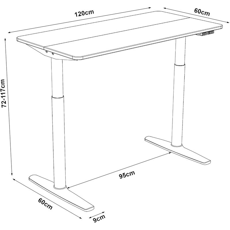 Scrivania 'Stryn' Regolabile in Altezza (LxPxA) 120 x 60 x 72-117 cm  Sollevamento Elettrico Postazione di Lavoro - Piano Bianco - pro.tec