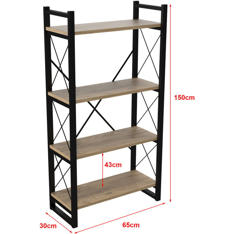 Scaffale a Terra 'Skørping' (AxLxP) 150 x 65 x 30 cm Libreria con 4 Ripiani  Mobile Espositore con Telaio in Metallo - Nero / color Legno