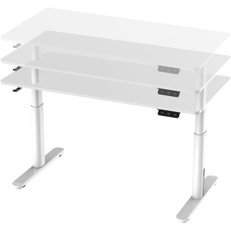 Scrivania Ringe per Cameretta Piano 120 x 60 cm Regolabile in Altezza con  Sollevamento Elettrico - Bianco - pro.tec