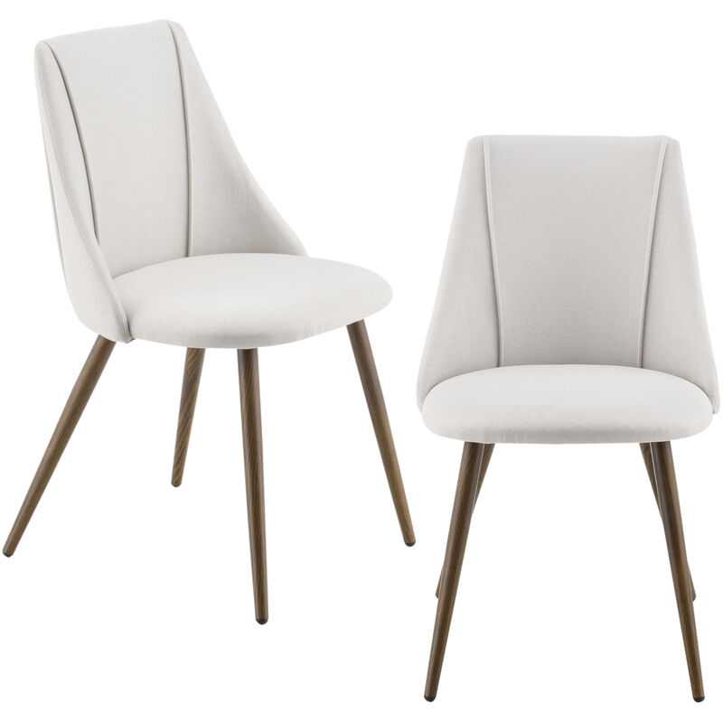 Set da 2 Sedie con Rivestimento in Tessuto 2 Poltroncine Imbottite con  Gambe in Metallo - Beige