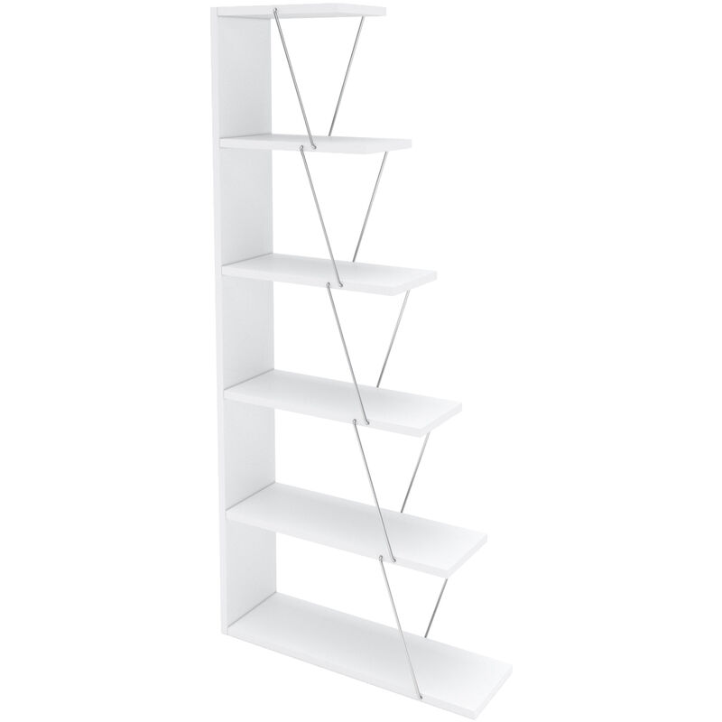 Libreria a Scala 'Vaksdal' Scaffale da Terra con 6 Ripiani 144 x 65 x 20 cm  Mobile Espositore - Effetto Noce / Cromato [en.casa]