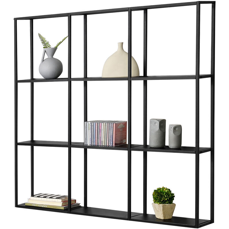 Scaffale da Parete con Scomparti Aperti Scaffale Pensile in Acciaio Mensola  da Muro Libreria da Parete 90x120x18 cm - Nero opaco [en.casa]